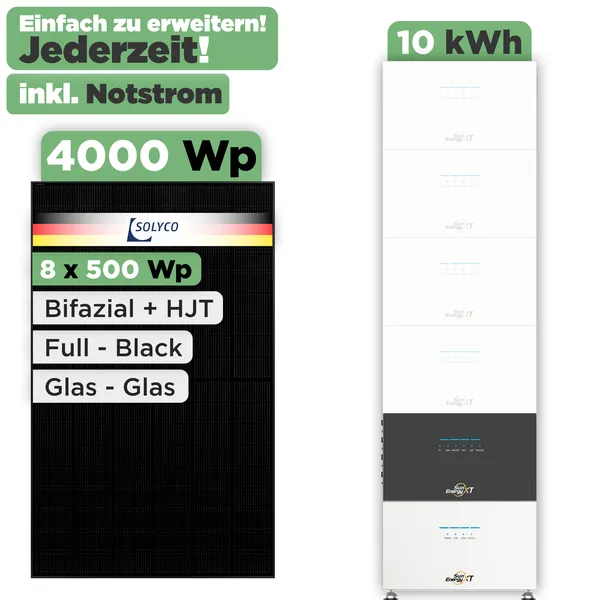 SunEnergyXT 500 Modulset 4000 Wp SunEnergyXT 500 (800 W) / 10 kWh / Solyco 500 Wp / 8 Module