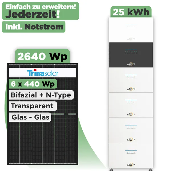 SunEnergyXT 500 Modulset 2640 Wp SunEnergyXT 500 (800 W) / 25 kWh / Trina 440 Wp / 6 Module