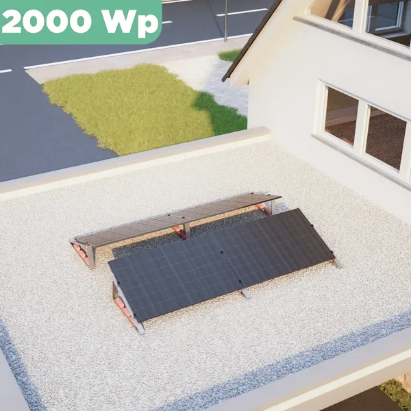 Balkonkraftwerk Flachdach 2000 Wp APsystems EZ1-M 800 W / Trina Solar / 500 Wp (Glas-Glas Full Black) / Standard / zwei Reihen quer / 4 Module