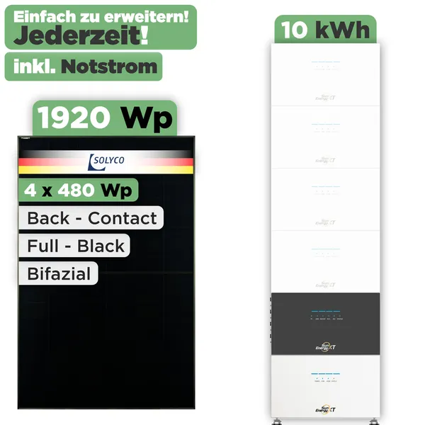 SunEnergyXT 500 Modulset 1920 Wp SunEnergyXT 500 Pro (2400 W) / 10 kWh / Solyco 480 Wp / 4 Module