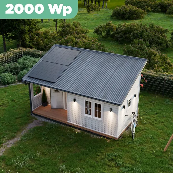 Balkonkraftwerk Trapezblech 2000 Wp APsystems EZ1-M 800 W / Trina Solar / 500 Wp (Glas-Glas Full Black) / Premium Halterung / zwei Reihen hochkant / 4 Module