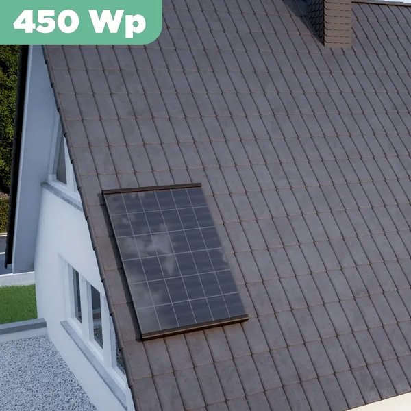 Balkonkraftwerk Ziegeldach 450 Wp APsystems EZ1-M 800 W / Trina Solar / 450 Wp (Glas-Glas Full Black) / Premium Halterung / eine Reihe hochkant / 1 Modul
