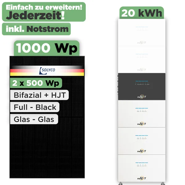 SunEnergyXT 500 Modulset 1000 Wp SunEnergyXT 500 Pro (2400 W) / 20 kWh / Solyco 500 Wp / 2 Module