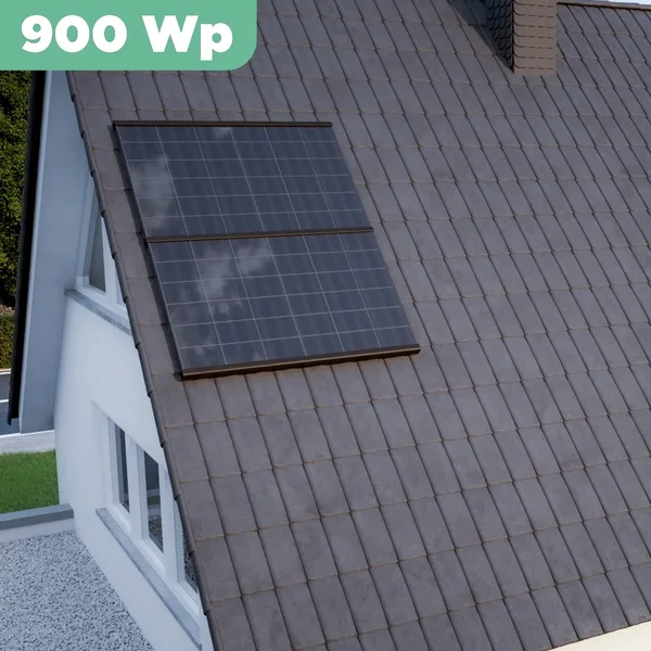Balkonkraftwerk Ziegeldach 900 Wp APsystems EZ1-M 800 W / Trina Solar / 450 Wp (Glas-Glas Full Black) / Premium Halterung / zwei Reihen quer / 2 Module