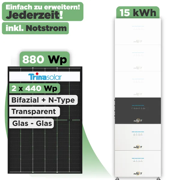 SunEnergyXT 500 Modulset 880 Wp SunEnergyXT 500 (800 W) / 15 kWh / Trina 440 Wp / 2 Module