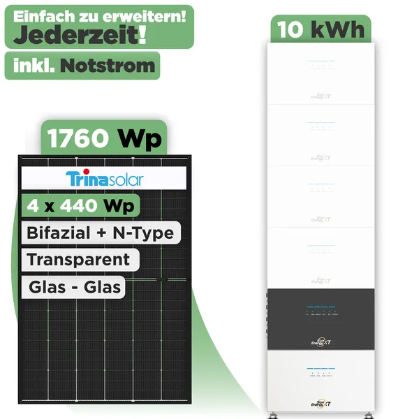 SunEnergyXT 500 Modulset 1760 Wp SunEnergyXT 500 Pro (2400 W) / 10 kWh / Trina 440 Wp / 4 Module