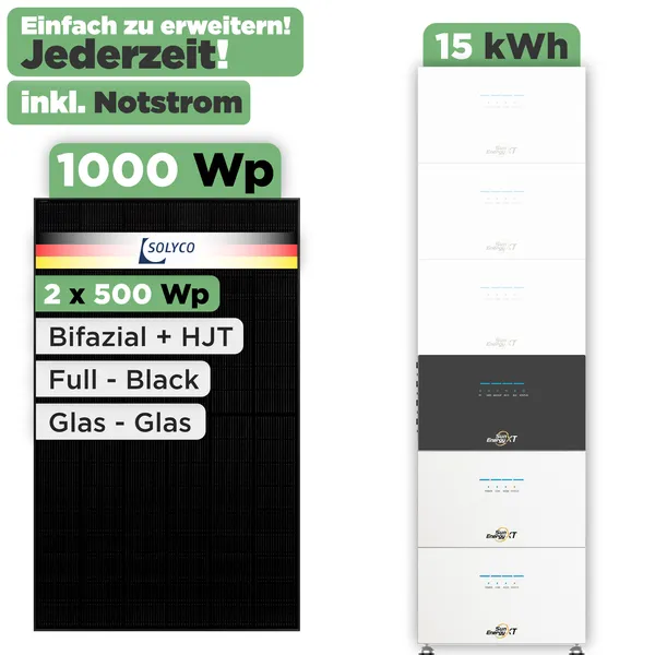 SunEnergyXT 500 Modulset 1000 Wp SunEnergyXT 500 Pro (2400 W) / 15 kWh / Solyco 500 Wp / 2 Module