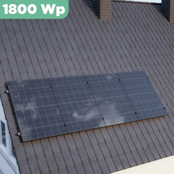 Balkonkraftwerk Ziegeldach 1800 Wp APsystems EZ1-M 800 W / Trina Solar / 450 Wp (Glas-Glas Full Black) / Klassik Halterung / eine Reihe hochkant / 4 Module