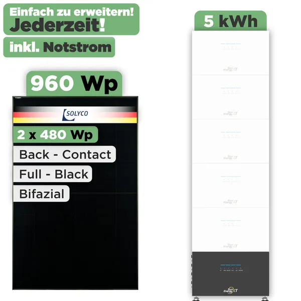 SunEnergyXT 500 Modulset 960 Wp SunEnergyXT 500 Pro (2400 W) / 5 kWh / Solyco 480 Wp / 2 Module