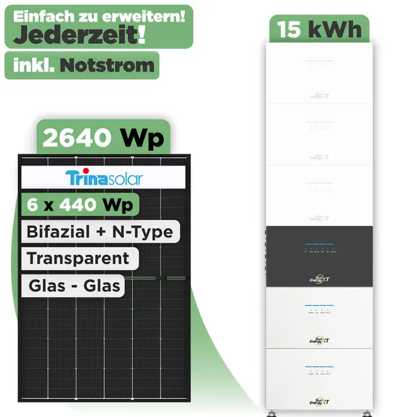 SunEnergyXT 500 Modulset 2640 Wp SunEnergyXT 500 Pro (2400 W) / 15 kWh / Trina 440 Wp / 6 Module