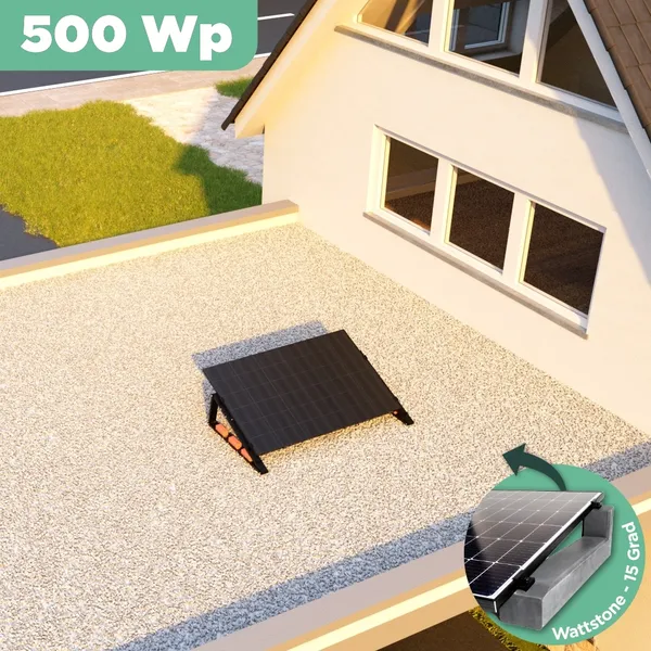 Balkonkraftwerk Flachdach 500 Wp APsystems EZ1-M 800 W / Trina Solar / 500 Wp (Glas-Glas Full Black) / Premium - Wattstone Black 15° / eine Reihe quer / 1 Modul