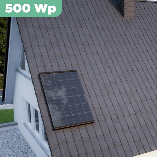 Balkonkraftwerk Ziegeldach 500 Wp APsystems EZ1-M 800 W / Trina Solar / 500 Wp (Glas-Glas Full Black) / Premium Halterung / eine Reihe hochkant / 1 Modul