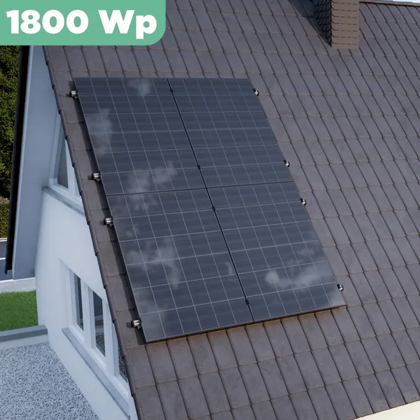 Balkonkraftwerk Ziegeldach 1800 Wp APsystems EZ1-M 800 W / Trina Solar / 450 Wp (Glas-Glas Full Black) / Klassik Halterung / zwei Reihen hochkant / 4 Module
