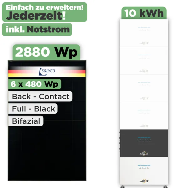 SunEnergyXT 500 Modulset 2880 Wp SunEnergyXT 500 (800 W) / 10 kWh / Solyco 480 Wp / 6 Module
