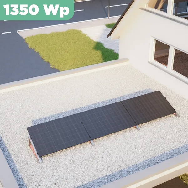 Balkonkraftwerk Flachdach 1350 Wp APsystems EZ1-M 800 W / Trina Solar / 450 Wp (Glas-Glas Full Black) / Standard / eine Reihe quer / 3 Module