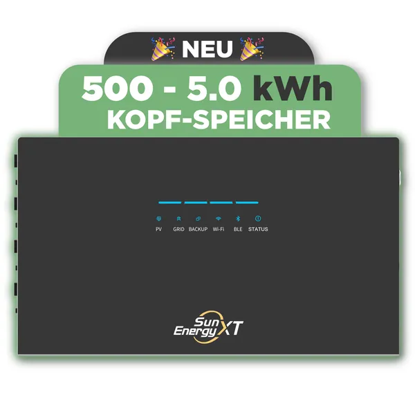 SunEnergyXT 500 5 kWh Balkonkraftwerk Speicher mit 800W Wechselrichter, 4 MPPT & Notstromfunktion (LFP, erweiterbar auf 30 kWh)