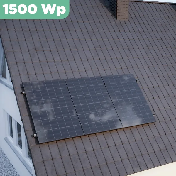 Balkonkraftwerk Ziegeldach 1500 Wp APsystems EZ1-M 800 W / Trina Solar / 500 Wp (Glas-Glas Full Black) / Klassik Halterung / eine Reihe hochkant / 3 Module