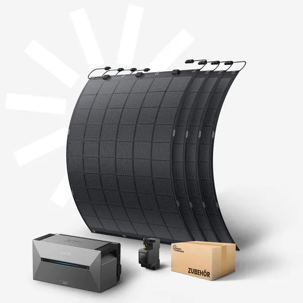 Flex 4x - 900Wp Balkonkraftwerk mit Speicher Anker SOLIX Solarbank 2 Pro und flexiblen Modulen