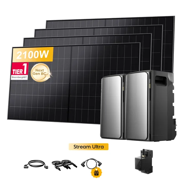 2x EcoFlow Stream Ultra, All-in-One Speicher für Balkonkraftwerke, mit 4 x 525Wp LONGi BC Bifazial Solarmodul, by Powerness
