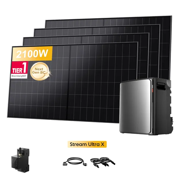 EcoFlow Stream Ultra X, All-in-One Speicher für Balkonkraftwerke, mit 4 x 525Wp LONGi BC Bifazial Solarmodul, by Powerness