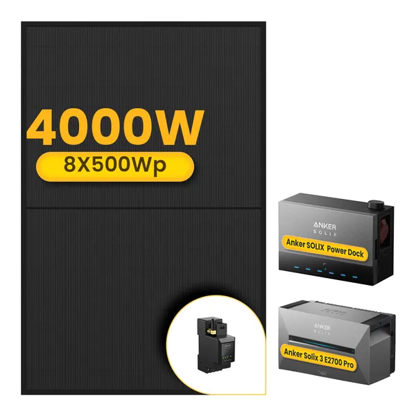 Anker Solarbank 3 E2700 Pro mit Power Dock Multisystem, mit 8 x 500 Bifaziale Solarmodule, by Powerness