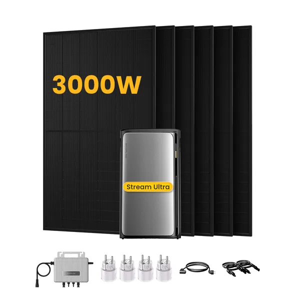 EcoFlow Stream Ultra, Solaranlage mit Speicher, mit 6 x 500W Bifazialen Solarmodulen, by Powerness