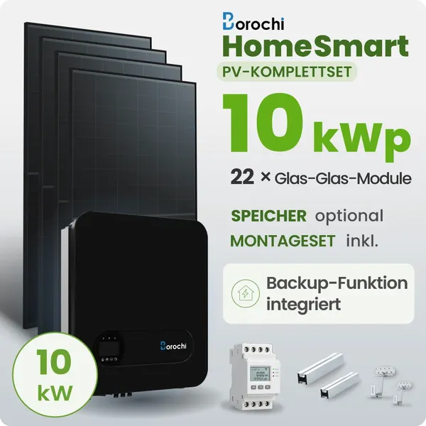 10 kWp Borochi PV-Anlage 22x 460Wp Fullblack Notstromfähig Speicher erweiterbar