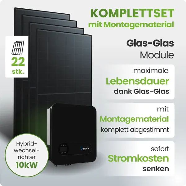 10 kWp Borochi PV-Anlage 22x Trina 455Wp Fullblack Notstromfähig Speicher erweiterbar