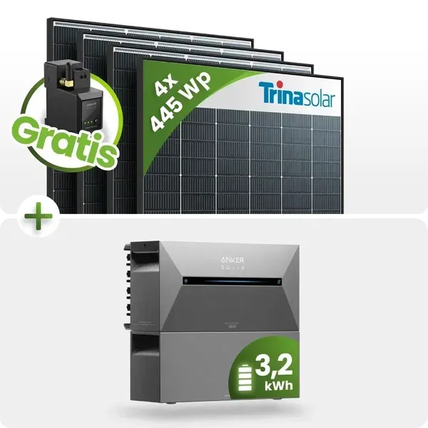 1860Wp Balkonkraftwerk 3,2kWh Speicher Anker Solarbank 2 - 4x465Wp Trina Glas/Glas