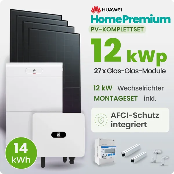 12 kWp Huawei PV-Anlage 27x Trina 455Wp Glas-Glas Fullblack mit 14 kWh Speicher