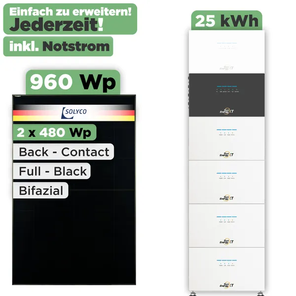 SunEnergyXT 500 Modulset 960 Wp SunEnergyXT 500 (800 W) / 25 kWh / Solyco 480 Wp / 2 Module