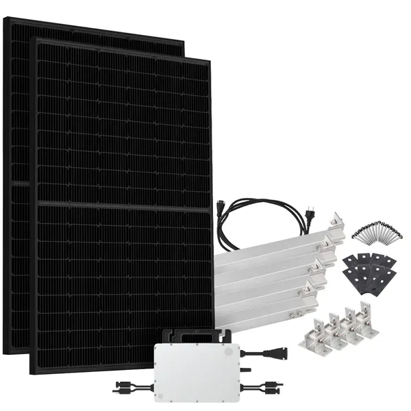 Offgridtec® Solar-Direct 900W HMS-800-2WB Balkonkraftwerk Bifazial Full Black Schukosteckdose - 15m - Montageset für Flachdach